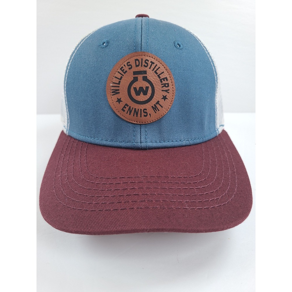 Blue 84 Willies Distillery Ennis MT Trucker Hat Mens Snapback Teal Maroon Cotton
